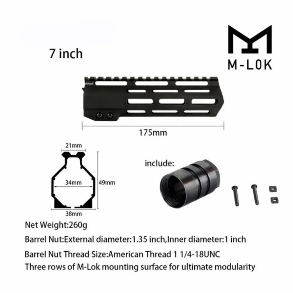 AR15 бесплатно поплавок M-LOK Handguard " 9" 1" 12" 13," 15" 1" Пикатинни тонкий стиль стальная муфта ствола для крепления прицела - Цвет: 7 inch Black