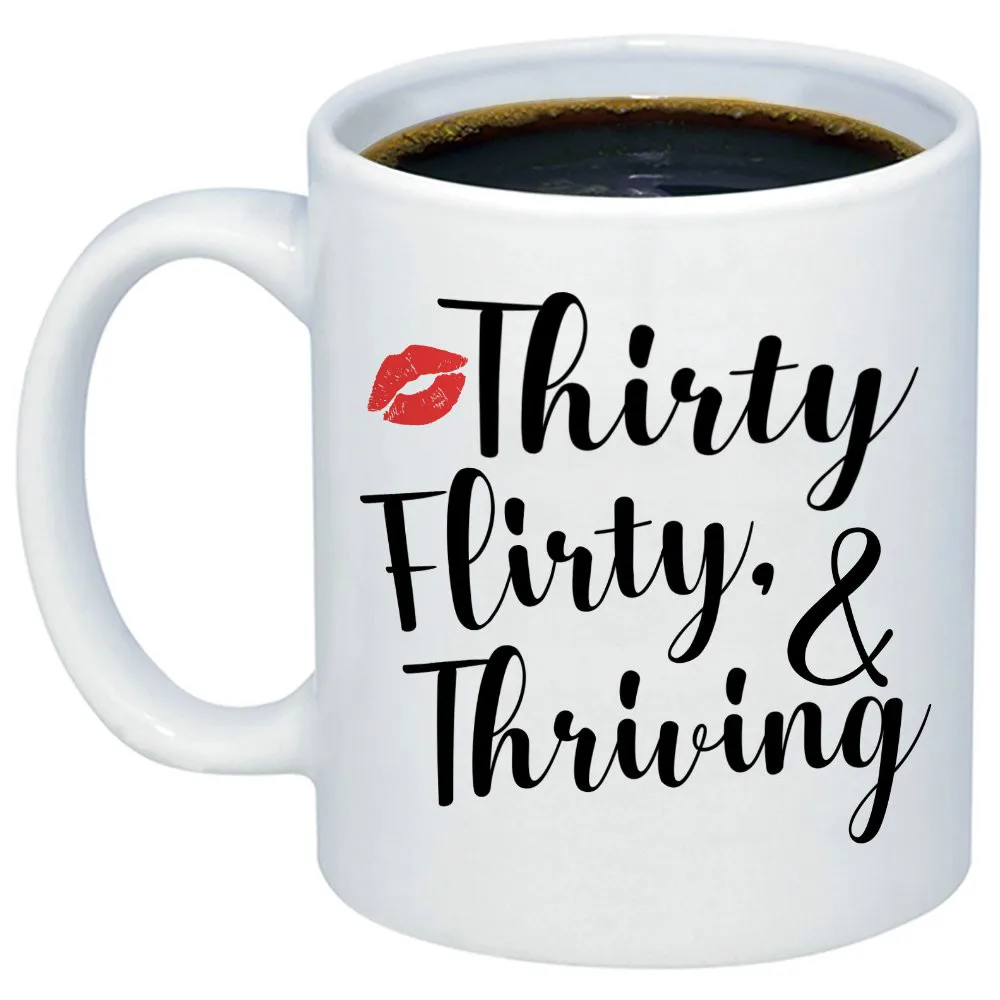 30th Birthday Gifts Thirty Flirty and Thriving Coffee Mug Funny Born In 1988 Novelty 11oz Cup | Дом и сад
