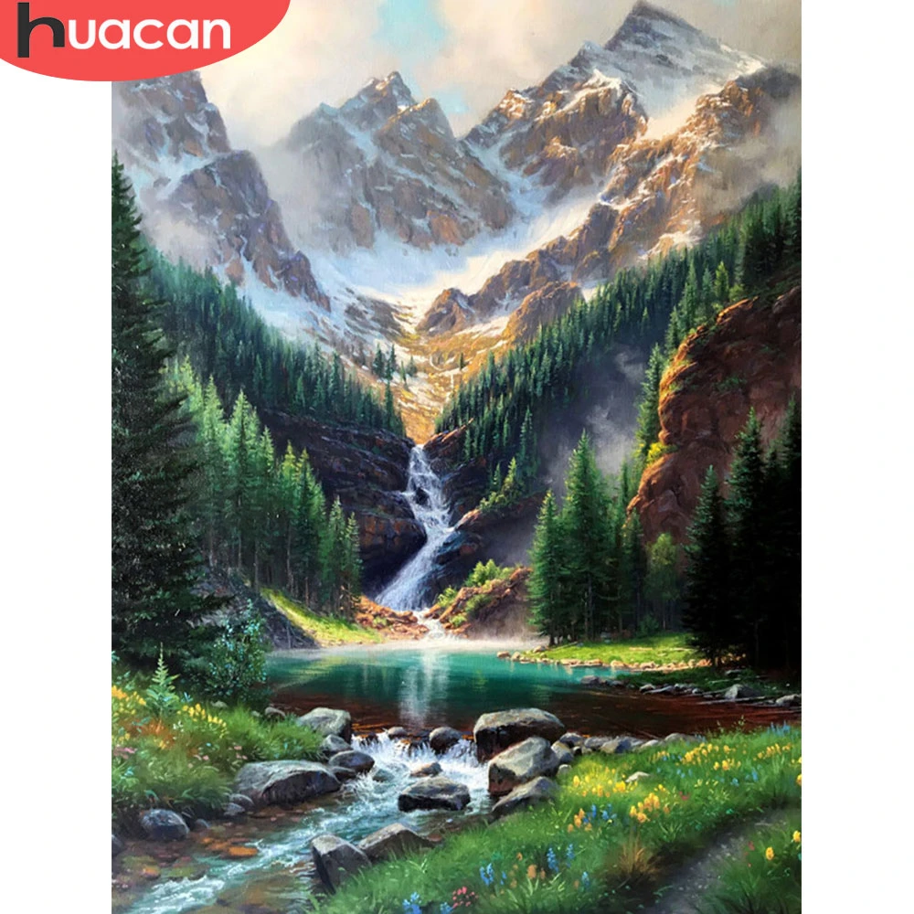 Diamond Embroidery Painting Waterfall Cross-Stitch Wall-Art Landscape Mountain HUACAN