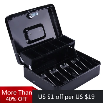 

Security Lockable Cash Box 4 Bill 5 Coin Metal Piggy Bank Portable Tiered Tray Money Drawer Deposit Cashier Drawer Storage Black