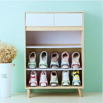 

Shoes Storage Holders & Racks Double Layers Folding Rack Storage Shelf for Shoes Anti-slip Grain Home Organization and Storage