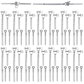 

15 Pack Adjustable 316 Stainless Steel Deck Cable Track Kit for Wood Posts Swage Turnbuckle Eye End Wood Screw Stair Rails