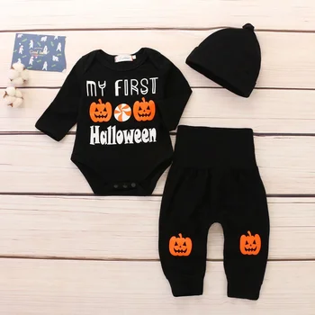 

Infant Baby Girls Boys Letter Print Long Sleeve Cotton Romper Jumpsuit Halloween Pants Outfits Set