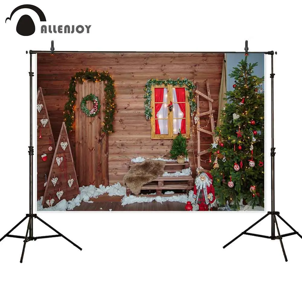 Фотофон allenjoy фоны Рождество Санта Клаус дерево окно деревянная дверь стена