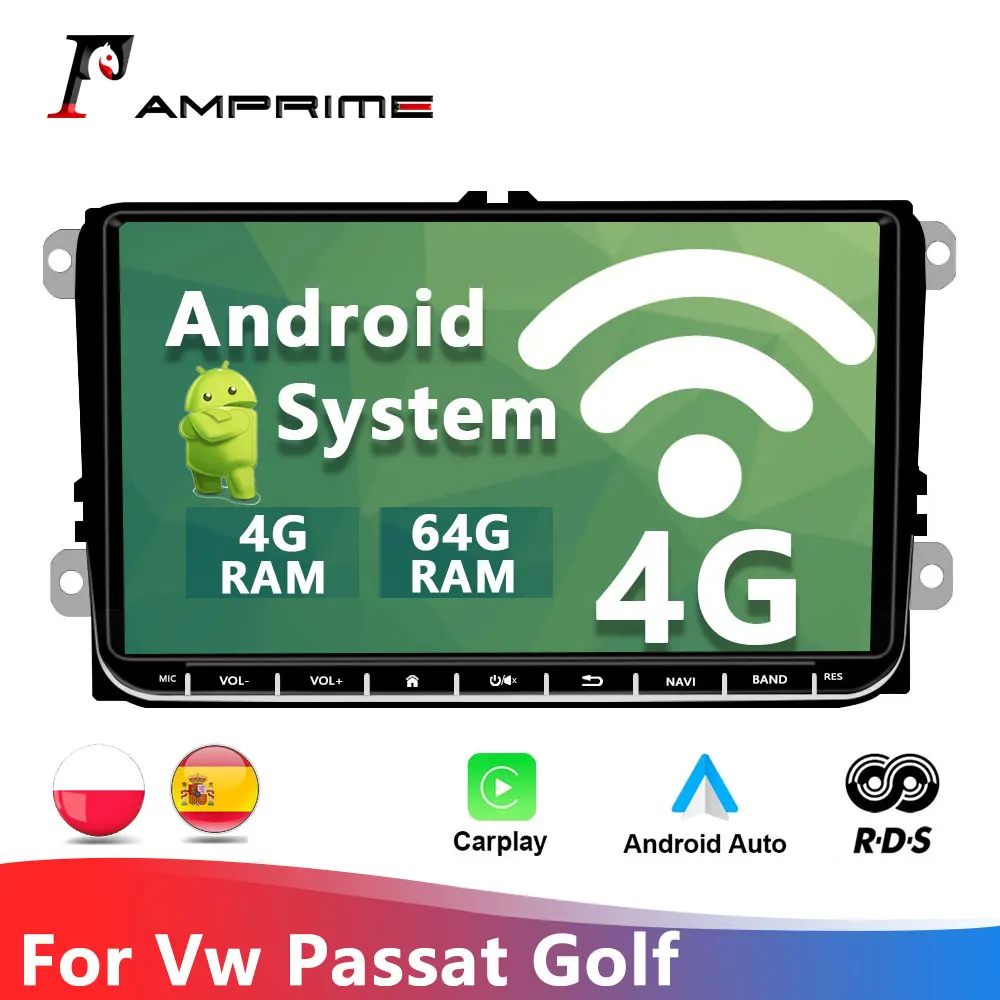 AMPrime 4G 8 cores Android 10 2 Din Car Radio multimedia video player For VW Volkswagen Golf Polo skoda rapid octavia | Автомобили и