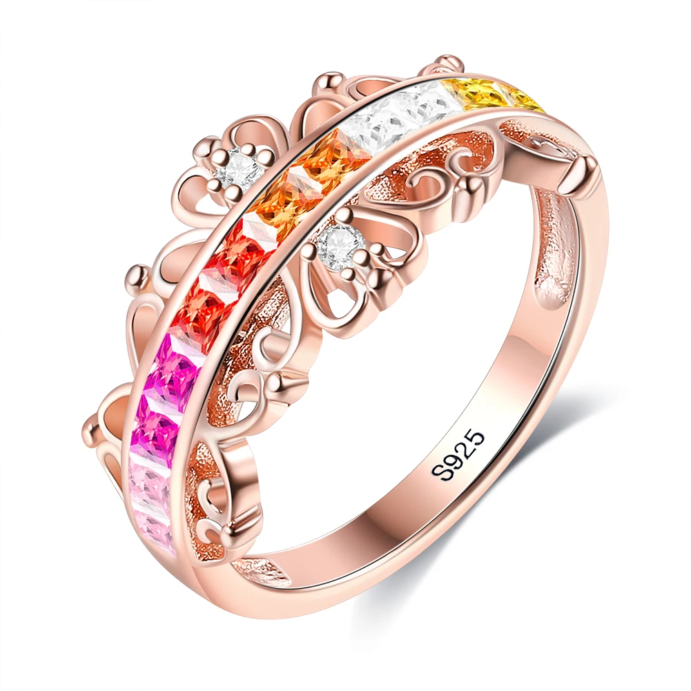 PROD 1005002774127206 SILVERHOO S925 Sterling Silver Rainbow Rings For
Women Cubic Zirconia Crown Pattern Simple Trendy Engagement Rings Fine
Jewelry
