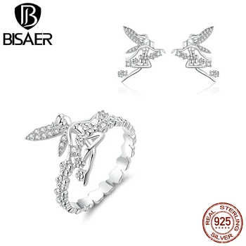 

Flower Fairy Jewelry Sets 925 Sterling Silver Flower Fairy Elf Rings & Earrings Jewelry Set for Women Fashion Silver 925 Jewelry