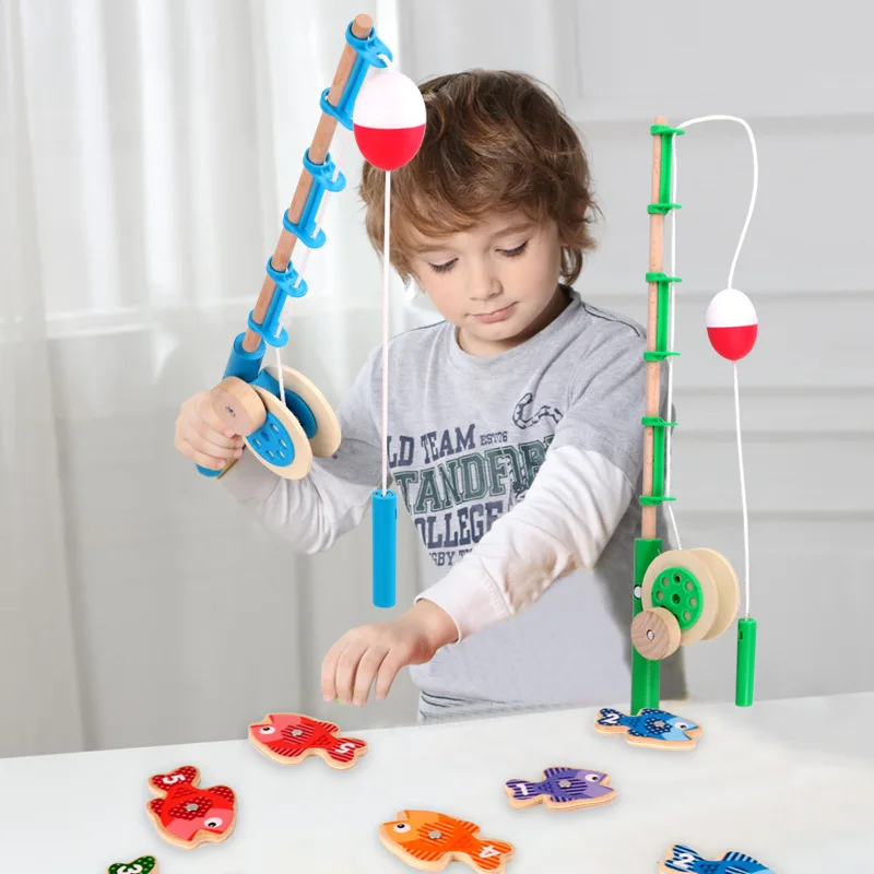 

Wooden Children Model Magnetic Fishing Fun Educational Training Note Force Hand-Eye Coordination Parent And Child Interactive To
