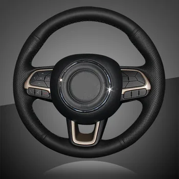 

Auto Braid On The Steering Wheel Cover for Jeep Compass 2017 Renegade 2016 2017 Hand Stitched Leather Car Steering Wheel Cover