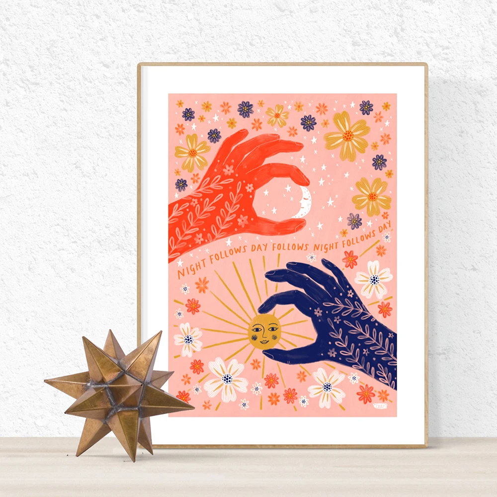 

Night Follows Day Art Poster Boho Abstract Wall Decor Print Pictures Celestial Canvas Painting Nordic Bedroom Livingroom Decor
