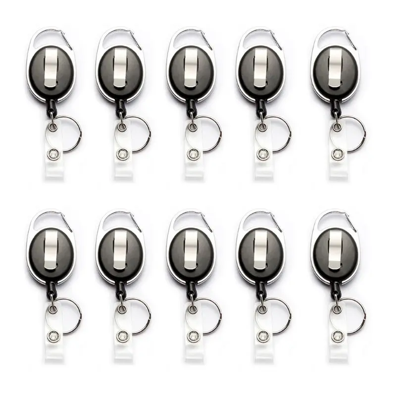 10 Pack Retractable Badge ID Card Holders with Carabiner Reel Clip Key Chain