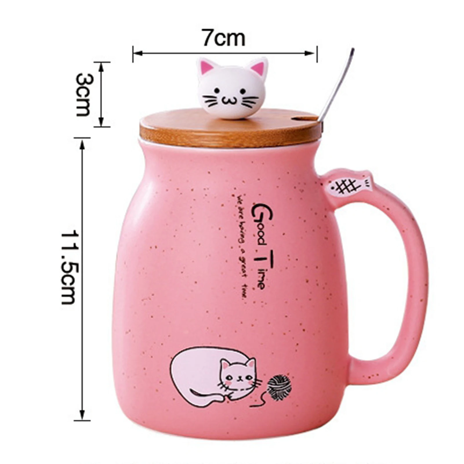Cute Cat Ceramic Cup Hot Cold Tea Cup Milk Coffee Mug with Spoon Lid Pink