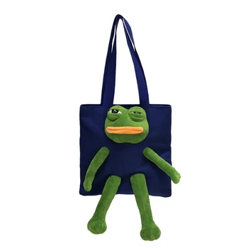 

Cartoon Frog Women's Handbag Funny Shoulder Bag Cute Plush Doll Totes Female Casual Shopping Bag Canvas Big Bags