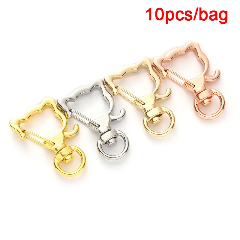 Hot Sales New 10pcs Gold Silver Cat Shape Hollow Key Chain Key Ring keychain DIY Accessories Lobster Clasp Wholesale Jewelry