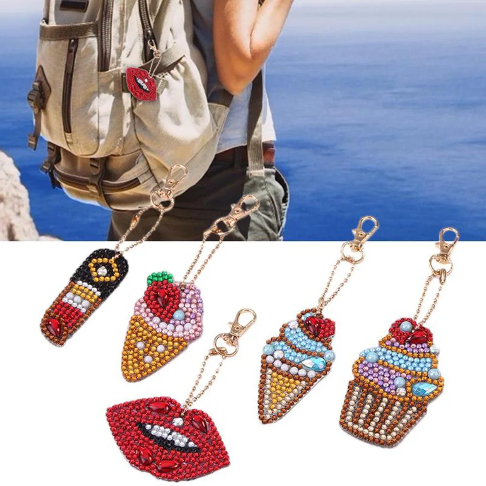 

4-5PC new Full Round Drill 5D DIY Diamond Painting Keychain Key Ring Embroidery Painting Gift Cross Stitch Needlework women bag