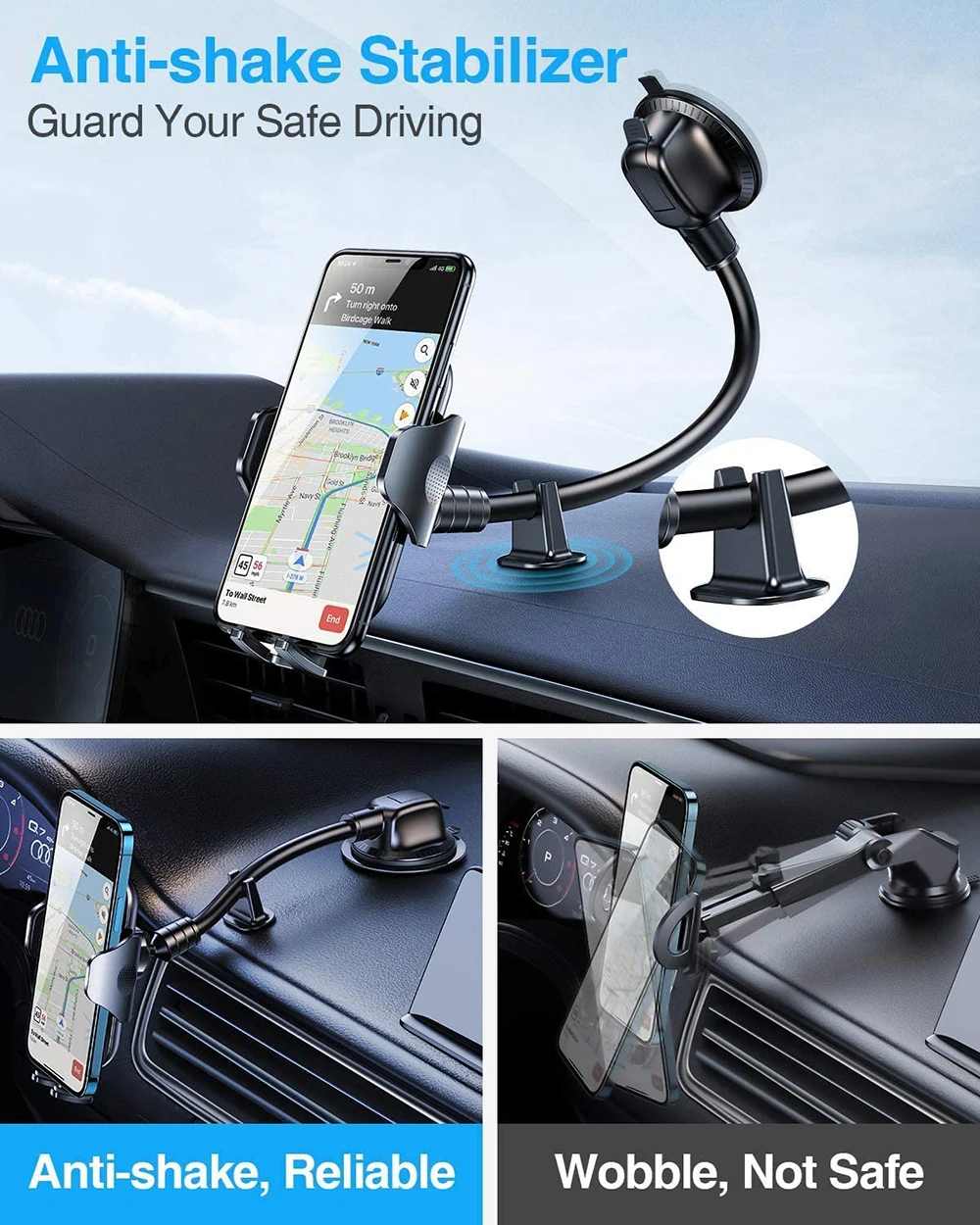 Flexible Long Arm Car Phone Holder For Iphone12 11 Pro Cell Mobile Phone  Windshield Dashboard Suction Air Outlet Car Phone Stand - Holders & Stands  - AliExpress