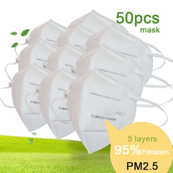 

50pcs Disposable Mascarillas Mouth Mask 5 Ply Masque 95% Filtration Respirator Dustproof Mask Waterproof Mouth Muffle Fast Ship