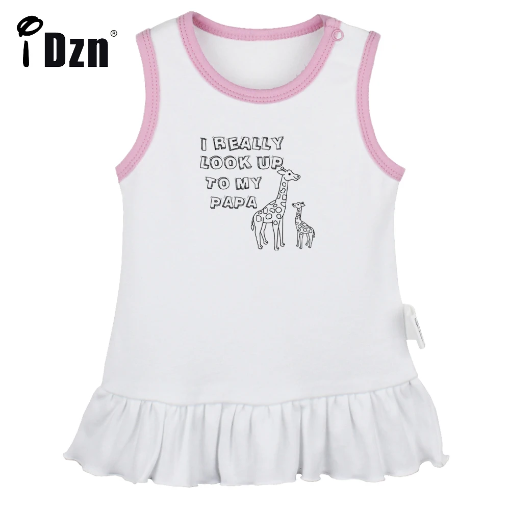 

I Really Look UP To My Papa Cute Baby Girls Fun Art Printed Pleated Dress Vest Dresses Infant Sleeveless Dress Newborn Clothes