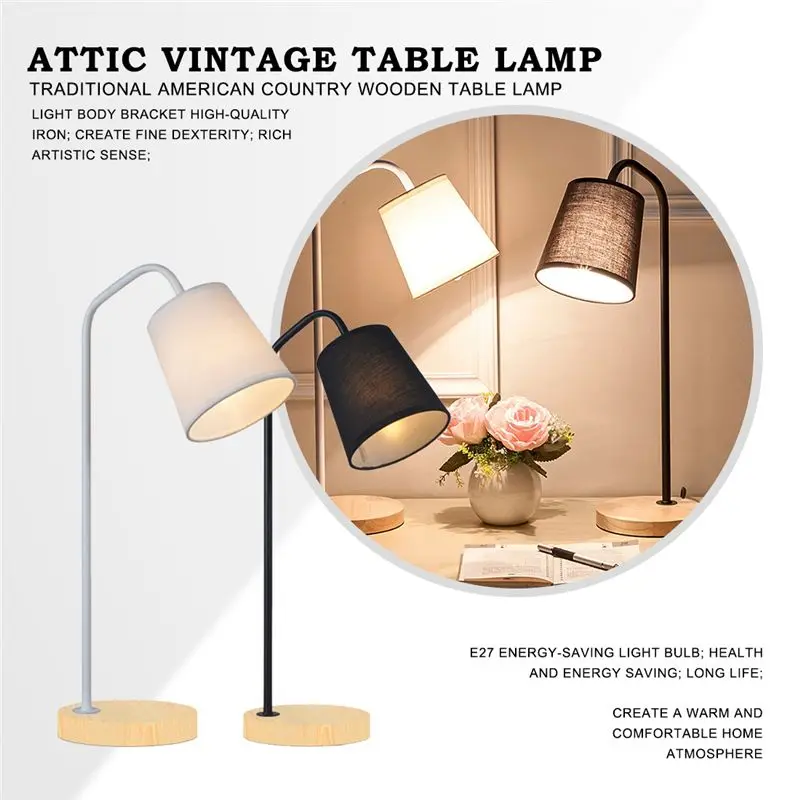 Black Attic Retro Table Lamp Traditional American Country Wooden Desk Lamp Scandinavian Metal Desktop Lighting Simple Modern Eye