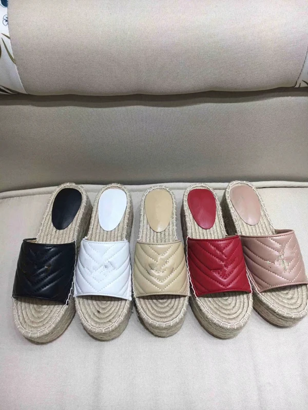 

Open-toed sandals soft cowhide outdoor beach Lazy slippers Designer Large Wholesale slugged bottom Espadrille Flats Size 35-41