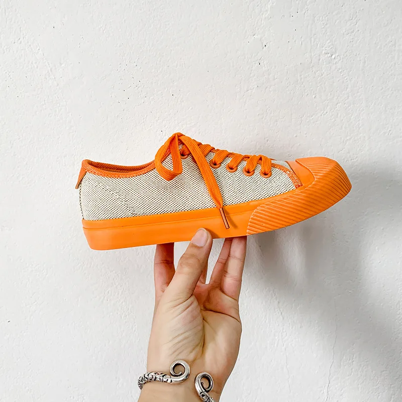 Желтая парусиновая обувь для девочек; оранжевые кроссовки; сезон лето ...