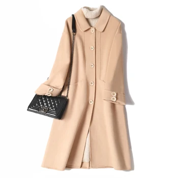 

2019 Winter New Double-sided Cashmere Long Single-breasted Coat Comfortable and Stylish Slim Woolen Coat 50%wool Cc10311