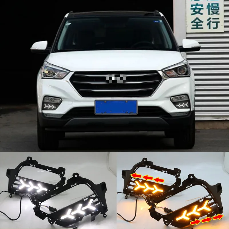 2PCS For Hyundai Creta IX25 2017 2018 2019 2020 DRL LED Daytime Running Light fog lamp Cover with yellow turn signal | Автомобили и
