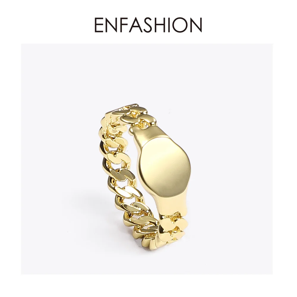 ENFASHION панк звено цепи на платформе кольцо для мужчин золотого цвета женские кольца на палец для женщин модные ювелирные изделия подарки Anillos Mujer R194025