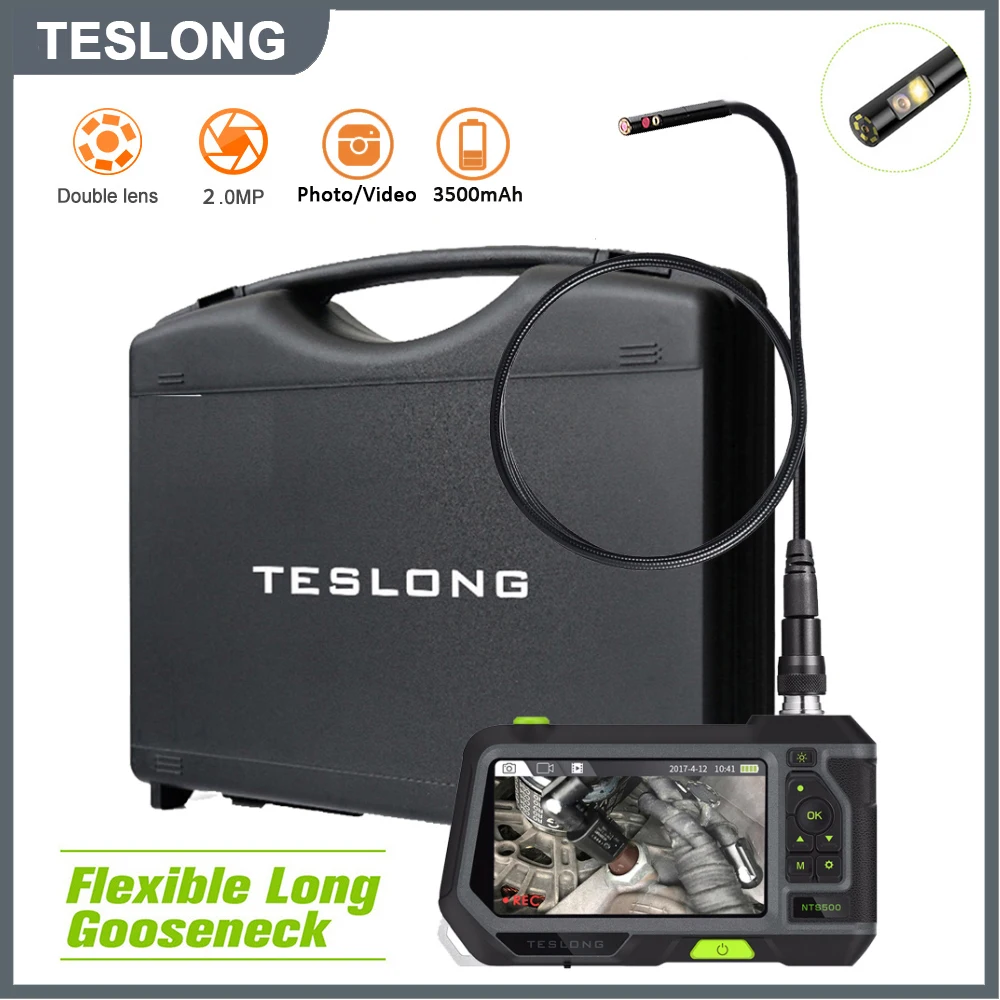 TESLONG Dual Lens Industrial Endoscope, 1080P HD Digital Borescope