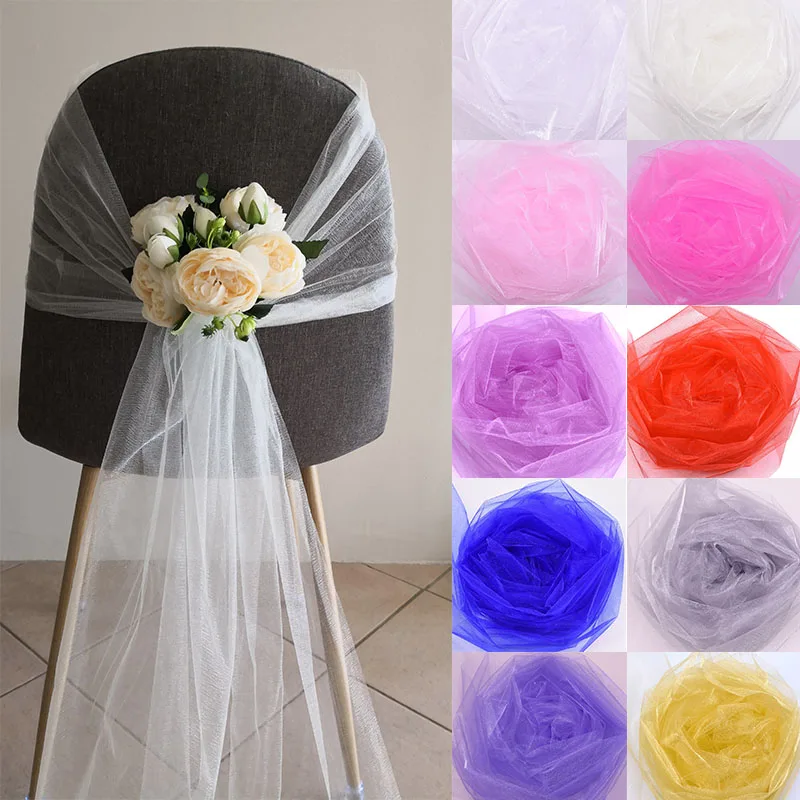 10m X 48cm Transparent Tulle Yarn Crystal Organza Fabric for Wedding Birthday Party Balloon Arches Decoration DIY Event Supplies