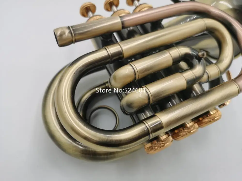 Popular Mini Pocket Trumpet Bb Flat Brass Material Antique copper Wind Instrument With Mouthpiece Gloves Carrying Case