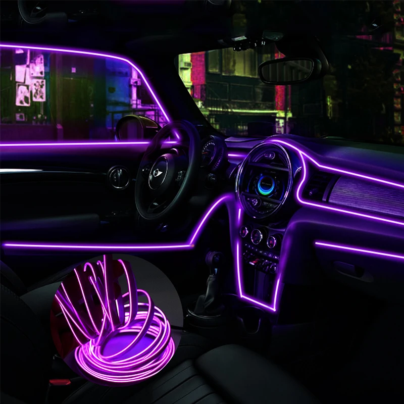 

5M purple Car light DIY Car Interior Lighting Flexible Neon With Cigarette usb Drive controller car accessories Car LED 12V