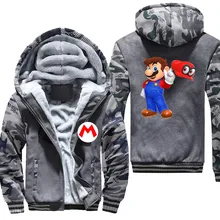 Мужское флисовое утепленное пальто с капюшоном, Мужская шерстяная подкладка Super Mario, зимние теплые толстовки, модная утолщенная куртка на молнии, толстовки