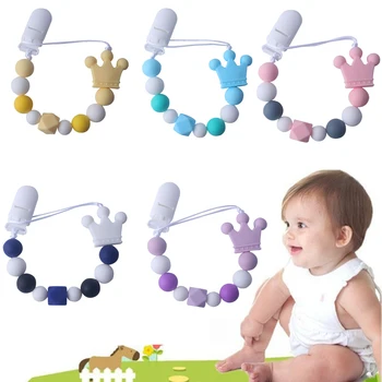 

Baby Pacifier Chains DIY Food Grade Baby Silicone Teethers Crown Handmade Pacifier Clip Holder Chain Teether Toy for Newborn