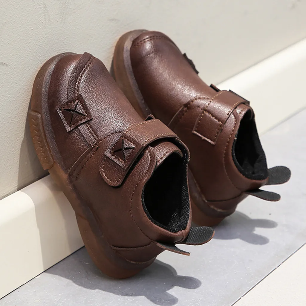 Зимняя обувь для мальчиков; Россия; детские ботинки для маленьких девочек и мальчиков; спортивные короткие кожаные ботинки; детская обувь;#3 - Цвет: Коричневый