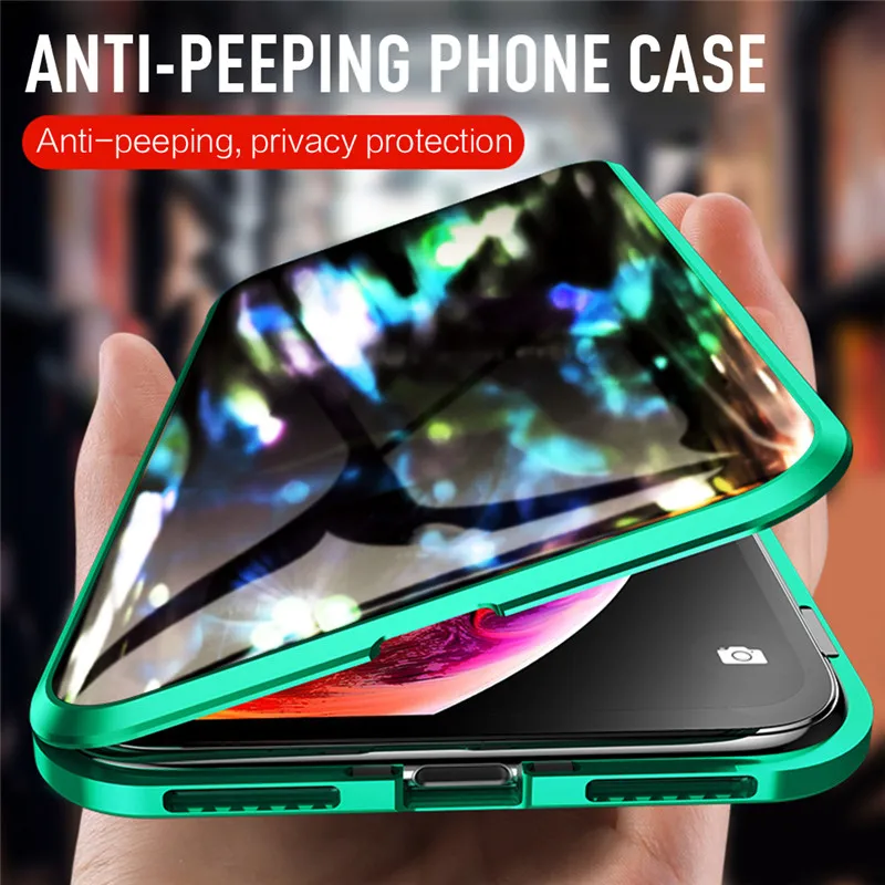

2019 New Anti-peeping Bulit in Metal Magnetic Case for iPhone 7 8 Plus double side tempered Glass Case on iPhone X XR XS max