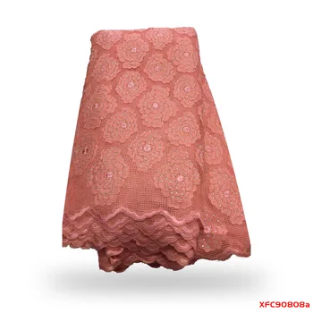 

French mesh tulle fabric with stones Embroidered Fashion Guipure lace Sewing Clothes fabric f190808