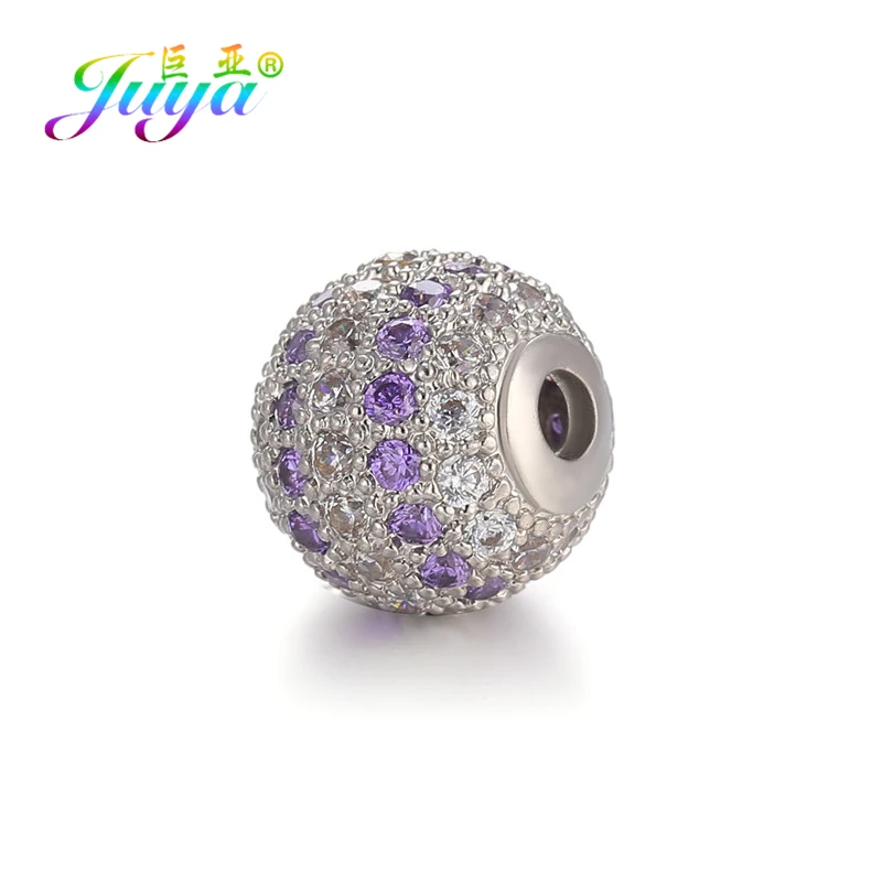Juya DIY ювелирные изделия металлические бусины микро паве циркон 10 мм Starburst круглый шар бусины для женщин мужские украшения из бисера Изготовление - Цвет: 10mmWhite GoldPurple