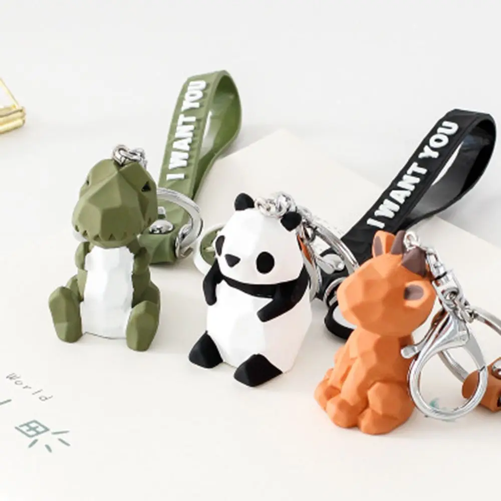 1pc geométrico creativo de silicona llavero con Animal Panda de dibujos animados dinosaurio Koala renos Rosa dije en forma de cerdo clave cadena regalos Kawaii