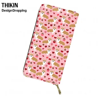 

THIKIN Cute Corgi Dog Food Printing Women Clutch Leather Wallet Lady Long Coin Purse for Passport Card Holder Cover PU Money Bag