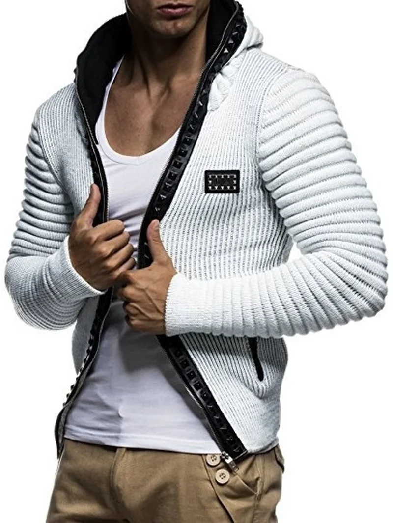 ZOGAA 2019 Brand Men's Sweater Coat Casual Knitted Hooded Jacket Coat Solid Hat Rivet Trim Men's Zipper Sweater Jacket Fashion ZOGAA 2019 Brand Men's Sweater Coat Casual Knitted Hooded Jacket Coat Solid Hat Rivet Trim Men's Zipper Sweater Jacket Fashion