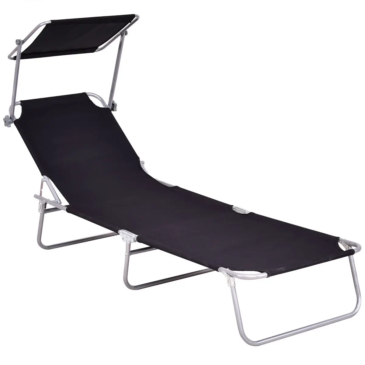 

Costway Foldable Sun Lounge Bed Chair Beach Recliner Seat Back Black