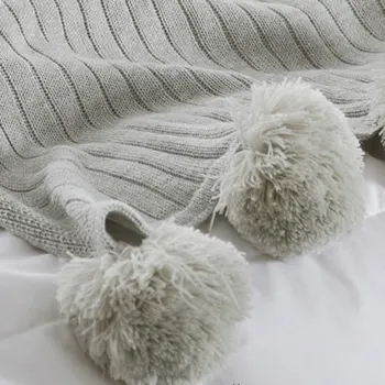 

Newly Soft Cotton Blanket Adorable Hair Ball Blanket Home Bedroom Knitted Blankets