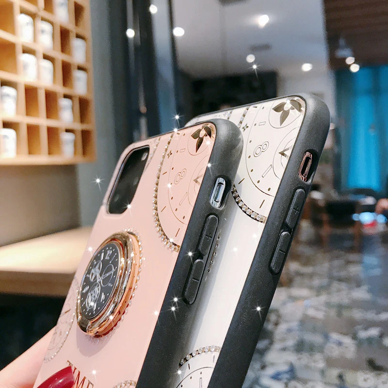 Роскошный мягкий силиконовый чехол для Xiao mi Red mi 8, 8A, mi 9, Pro, 9, SE, CC9E, A3 Lite, Модный чехол с часами и блестками, с подставкой из ТПУ
