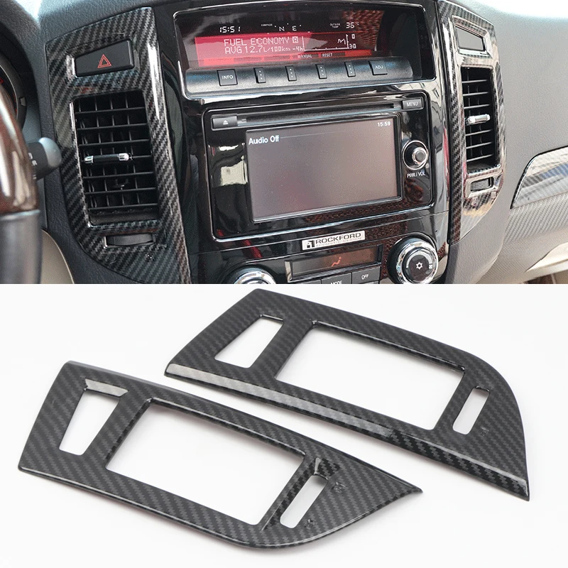 Для Mitsubishi Pajero 2007- ABS углеродное волокно черный Средний Кондиционер выходное отверстие крышка отделка автомобильные аксессуары ABS 2 шт