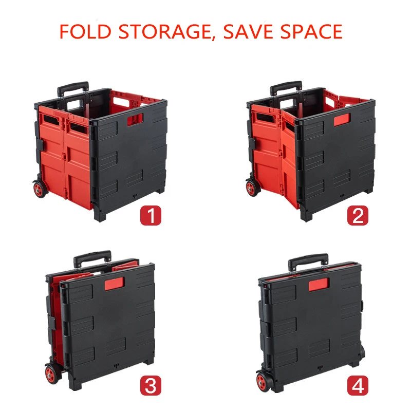E-FOUR Smart Cart Collapsible Rolling Utility Cart Basket Grocery Shopping Teacher Hobby Craft Art Two-Wheeled Collapsible Hand