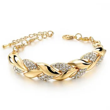 

2020 Hot Sale Gold Leaf Bracelets For Women Luxury Crystal Hand Chain For Wedding Women Accessories