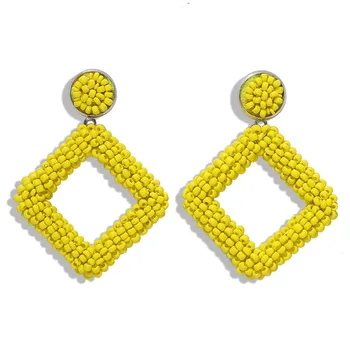 

Dvacaman Handmade Yellow Beaded Drop Earrings Bohemian Hollow Square Dangle Statement Earrings for Women Wedding Gift Wholesale