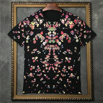 

Hot Style Designer Luxury Brand Mens T Shirt Europe Paris Flowers Printing Short Sleeve T-shirt Cotton Casual Tshirt Tee Top