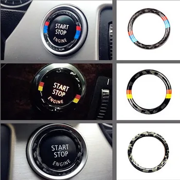 

for BMW E90 E92 E93 3 series 320 325i Carbon Fiber Car Engine Start Stop Button Cover M stripe logo Key Ignition Stickers